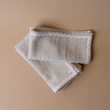 Oatmeal Linen Napkin Set with Lace Trim