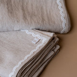 Oatmeal Linen Napkin Set with Lace Trim