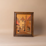 "Wooden Village" Framed Vintage Painting