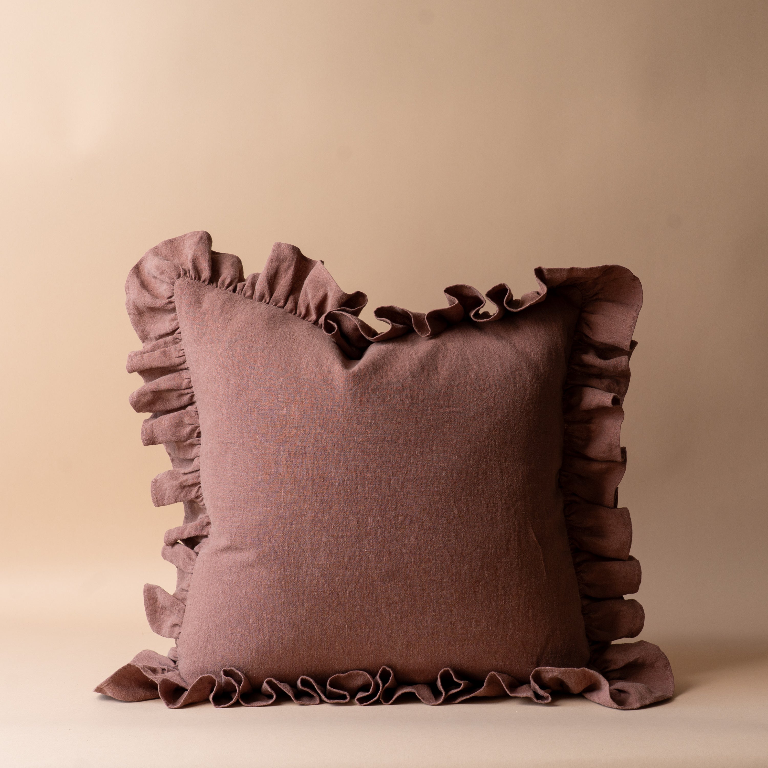 Cocoa Ruffle Pillow Cover 2 - PILLOWS - linen - warm Rug & Weave Pillows