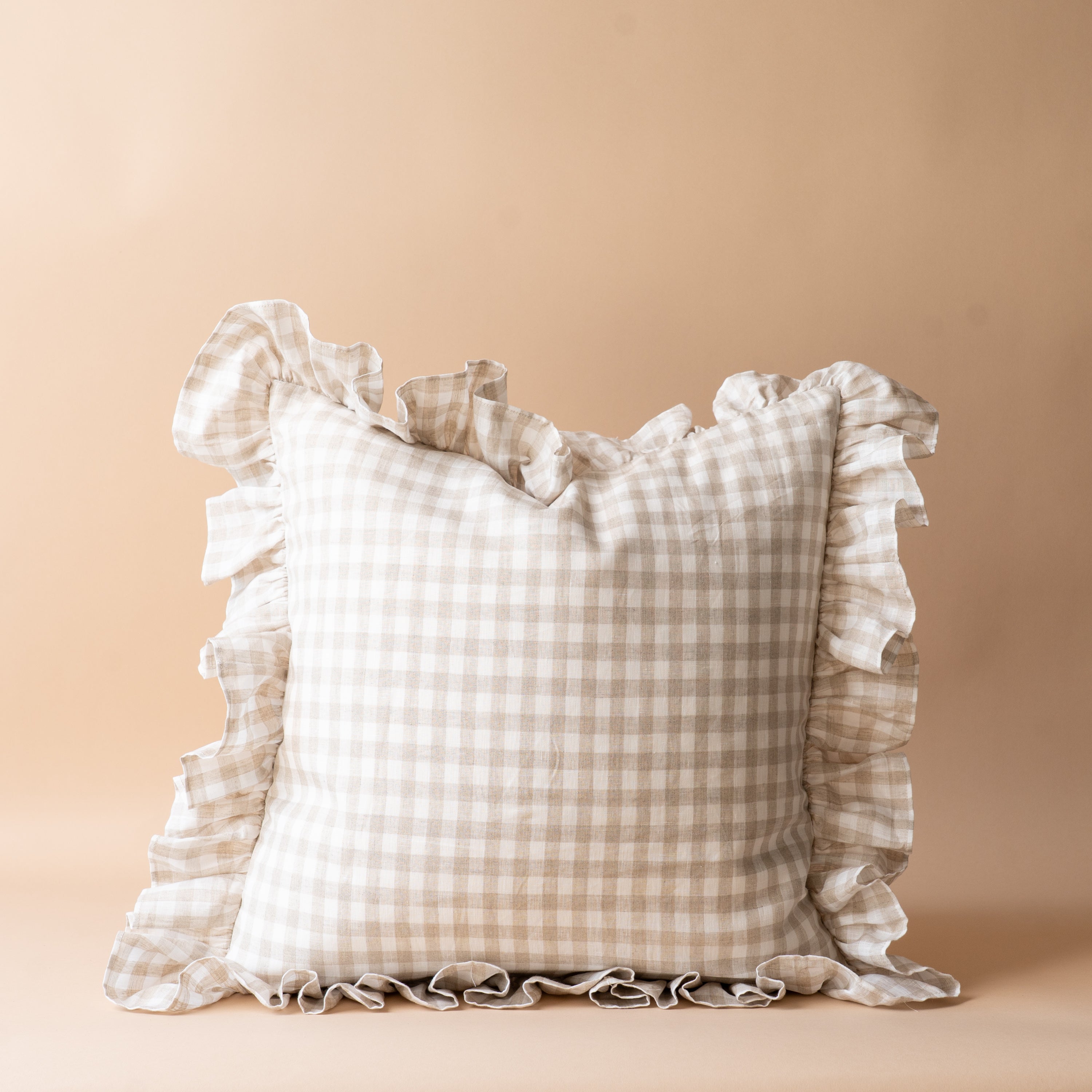 Gingham Ruffle Pillow Cover 1 - PILLOWS - Linen - neutral Rug & Weave Pillows