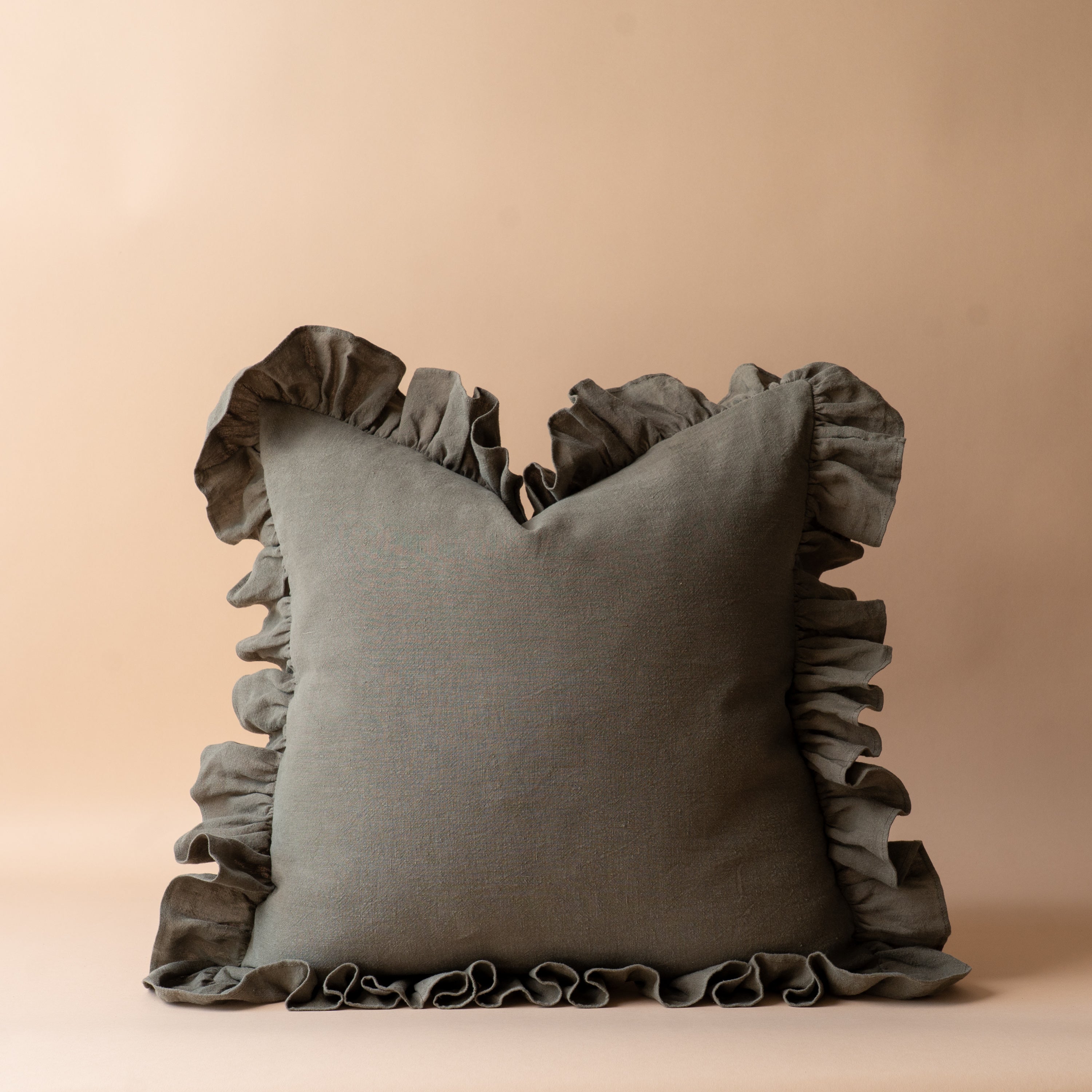 Sage Linen Ruffle Pillow Cover 3 - PILLOWS - linen - cool Rug & Weave Pillows