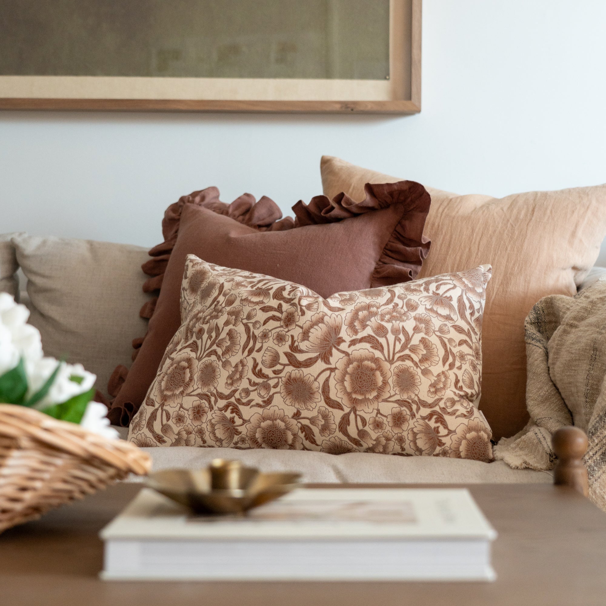 Cocoa Ruffle Pillow Cover 2 - PILLOWS - linen - warm Rug & Weave Pillows