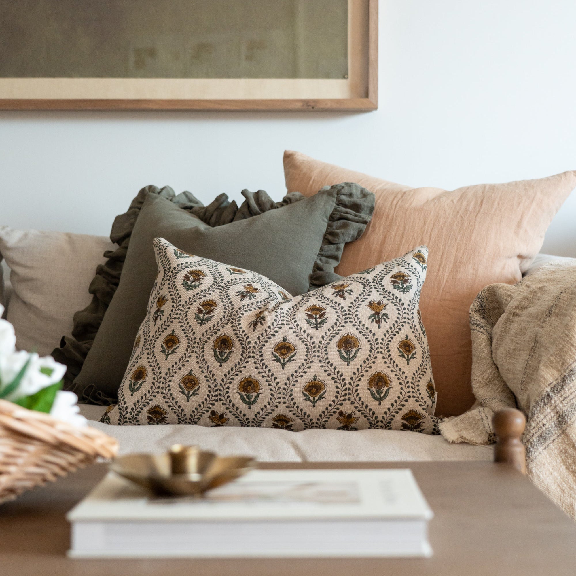Sage Linen Ruffle Pillow Cover 3 - PILLOWS - linen - cool Rug & Weave Pillows
