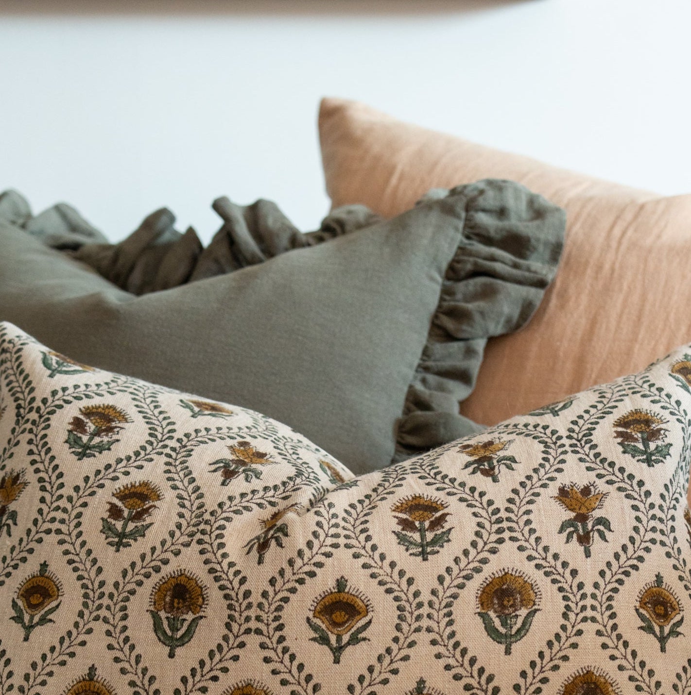 Sage Linen Ruffle Pillow Cover 3 - PILLOWS - linen - cool Rug & Weave Pillows