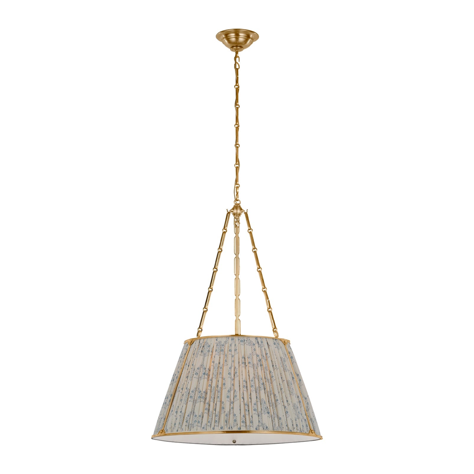 Allister 21" Hanging Shade LIGHTING - pendant Visual Comfort - Signature Hand-Rubbed Antique Brass Blue Aditi Pleat