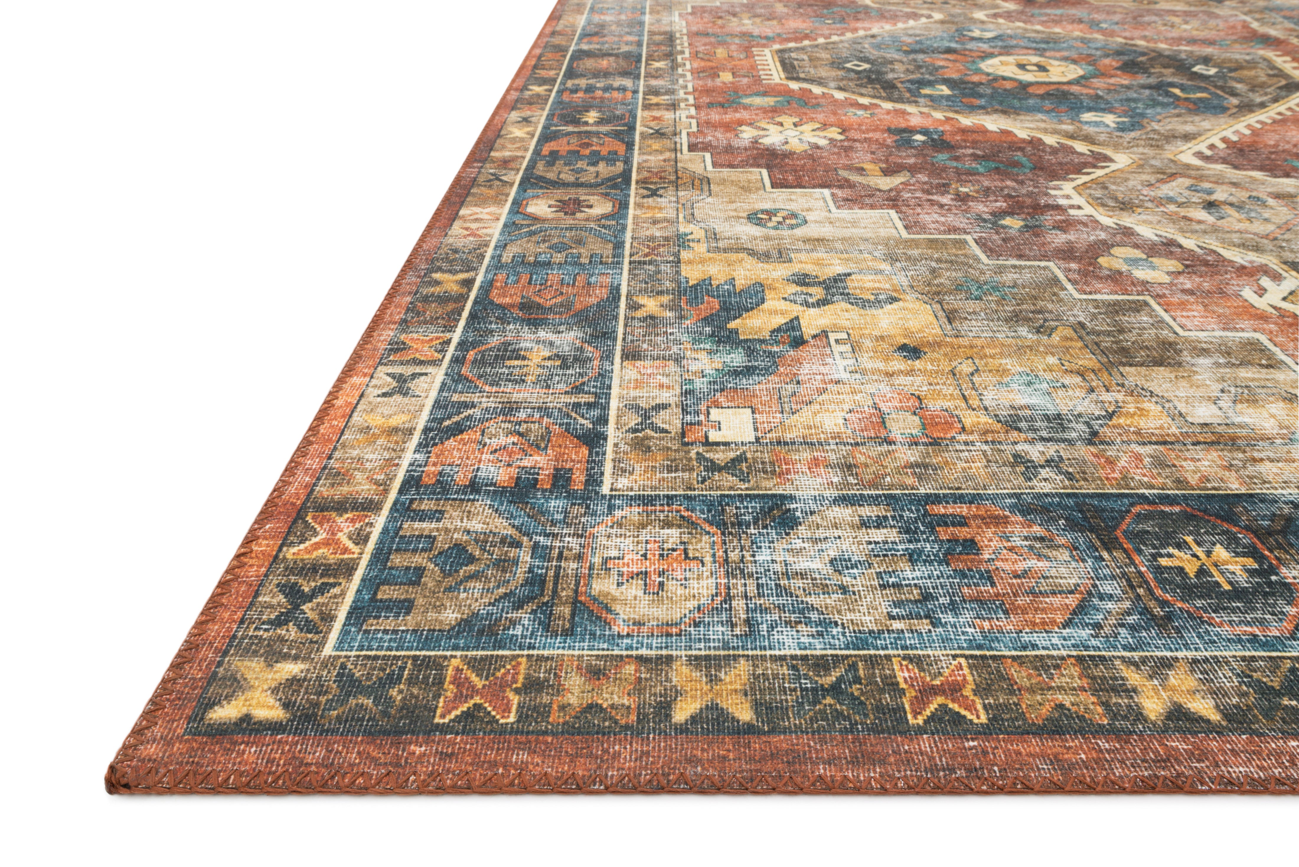 Loloi Skye Rust / Blue Rug RUGS - synthetic Loloi