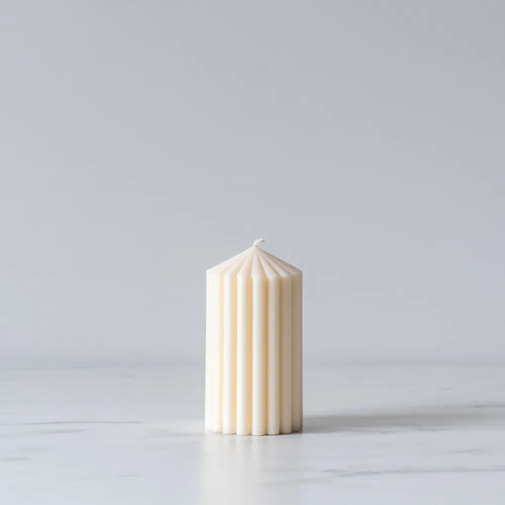 Ivory Ribbed Pillar Candle - Rug & Weave