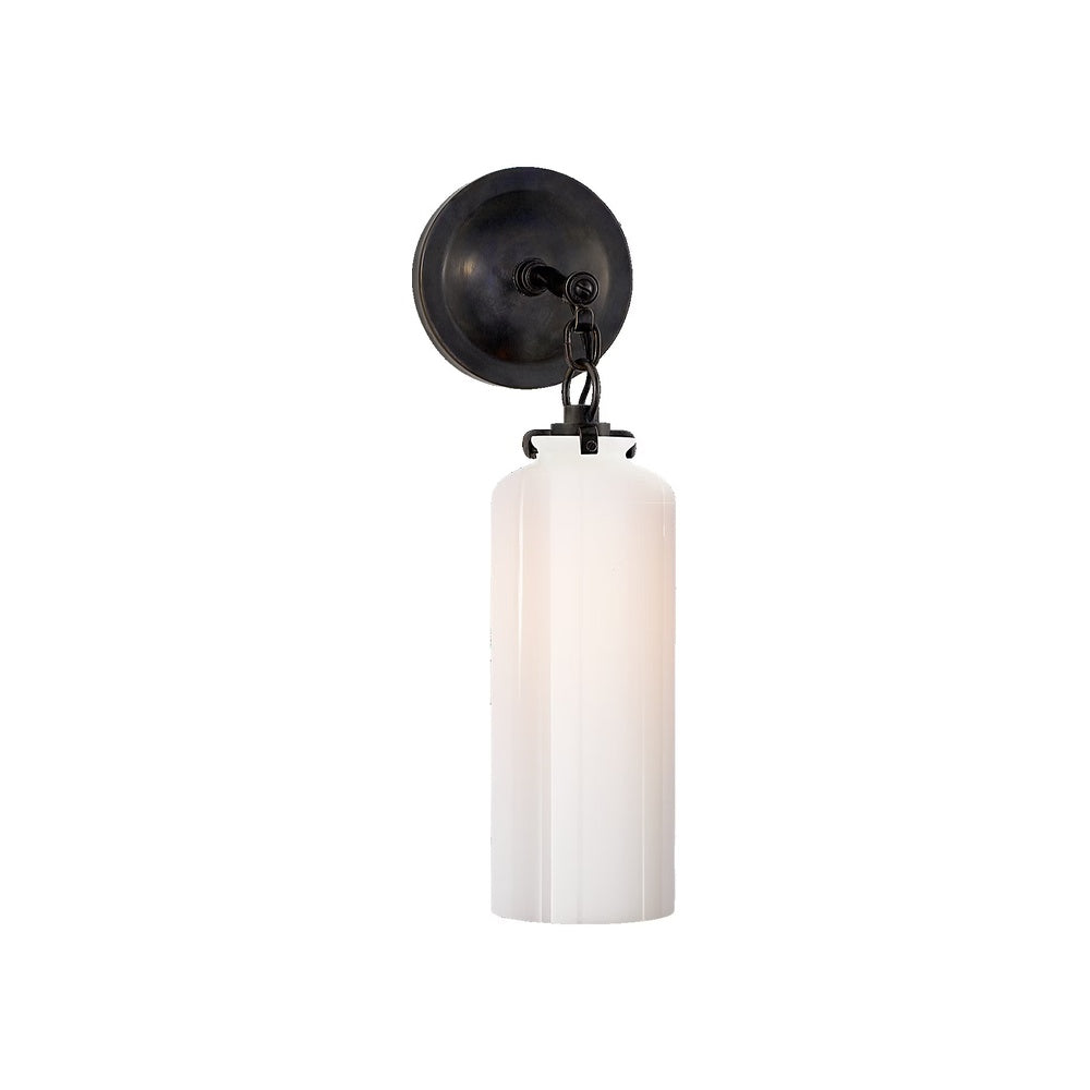 Katie Small Cylinder Sconce LIGHTING - sconce Visual Comfort - Signature Bronze White Glass