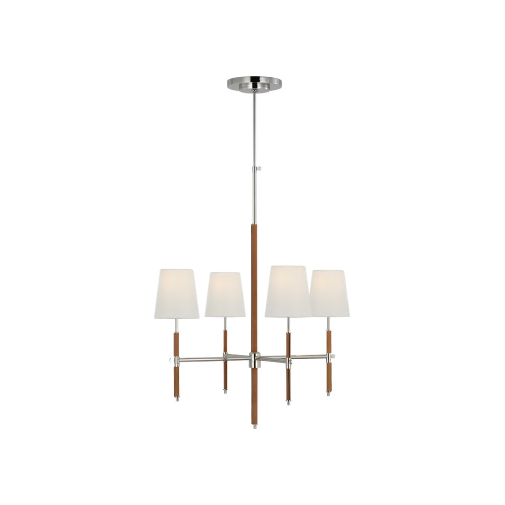 Bryant Small Wrapped Chandelier LIGHTING - chandelier Visual Comfort - Signature Polished Nickel and Natural Leather 4" x 5.5" x 6" Linen