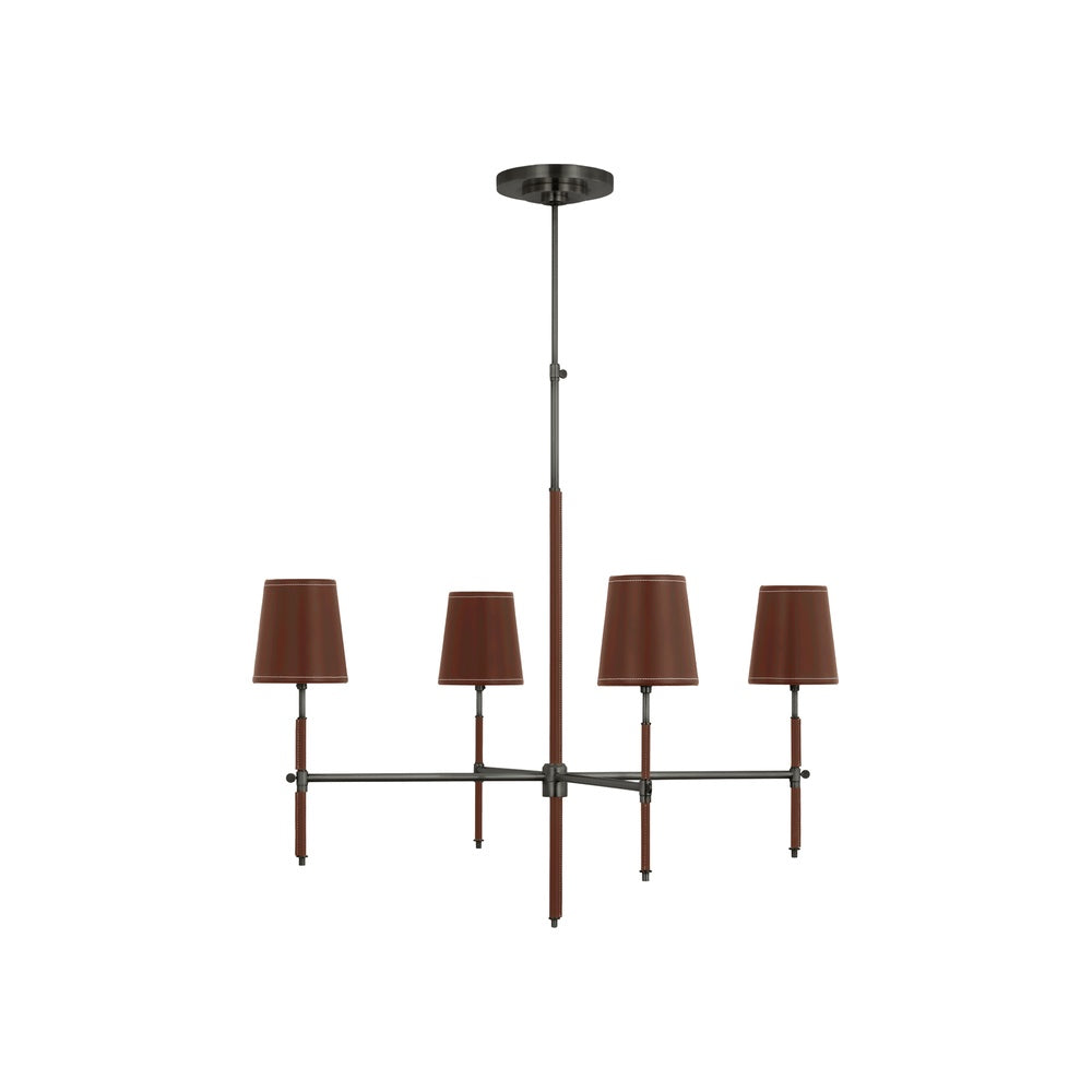 Bryant Large Wrapped Chandelier LIGHTING - chandelier Visual Comfort - Signature Bronze and Saddle Leather 4" x 5.5" x 6" Saddle Leather