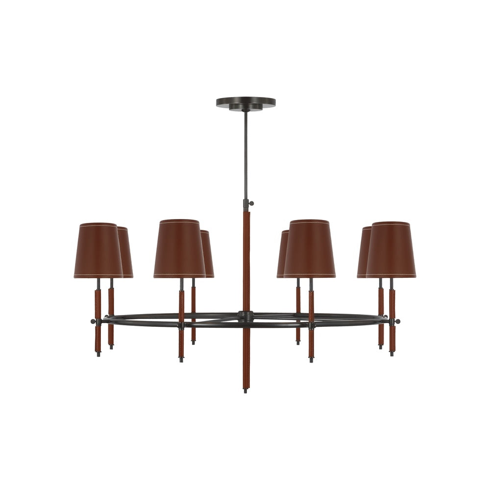 Bryant Wrapped Ring Chandelier LIGHTING - chandelier Visual Comfort - Signature Bronze and Saddle Leather 4" x 5.5" x 6" Saddle Leather