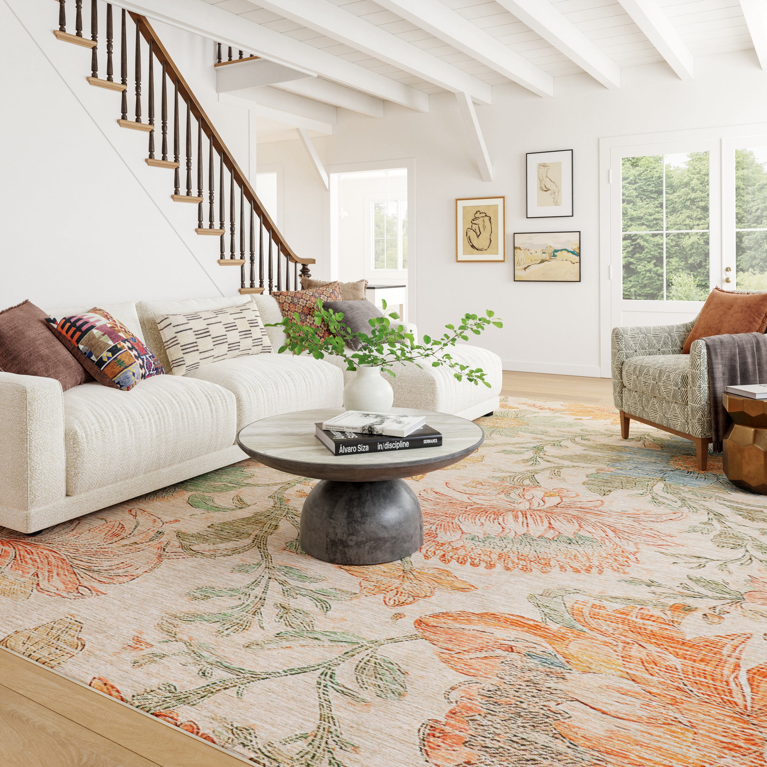 Zell Transitional Floral Machine Washable Rug RUGS - synthetic Dash & Albert