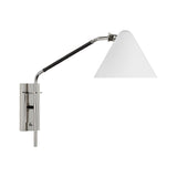 Laken Medium Articulating Wall Light LIGHTING - sconce Visual Comfort Polished Nickel and Black Rattan Matte White
