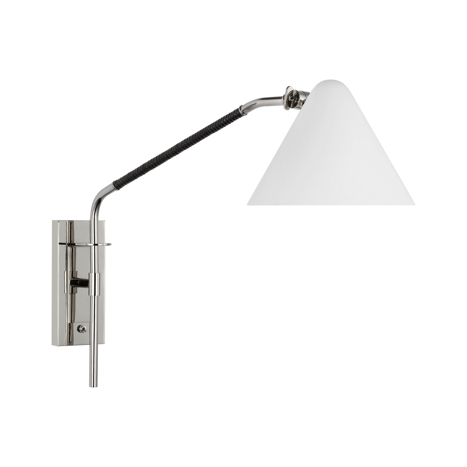 Laken Medium Articulating Wall Light LIGHTING - sconce Visual Comfort Polished Nickel and Black Rattan Matte White