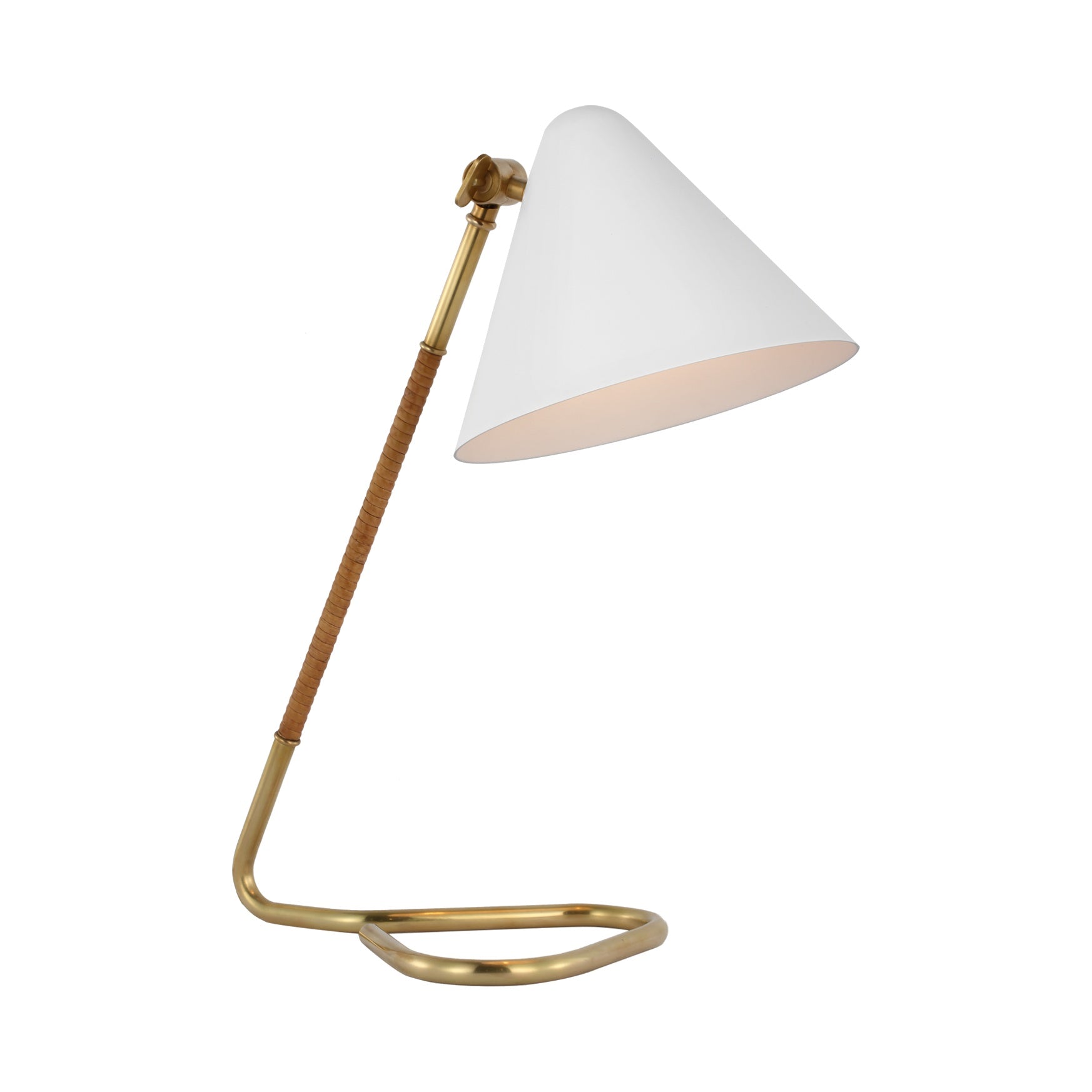 Laken Small Desk Lamp LIGHTING - table lamp Visual Comfort - Signature Hand-Rubbed Antique Brass and Natural Rattan