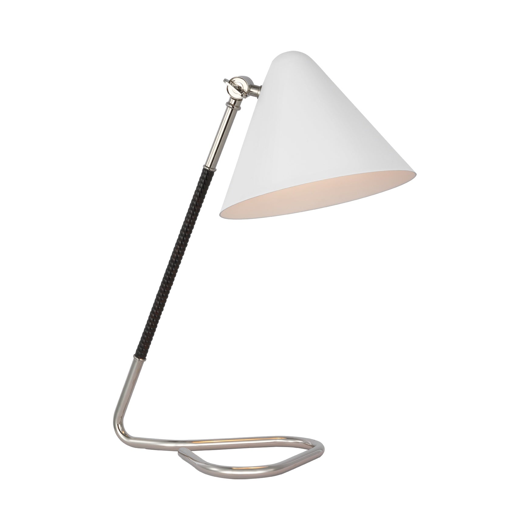 Laken Small Desk Lamp LIGHTING - table lamp Visual Comfort Polished Nickel and Black Rattan