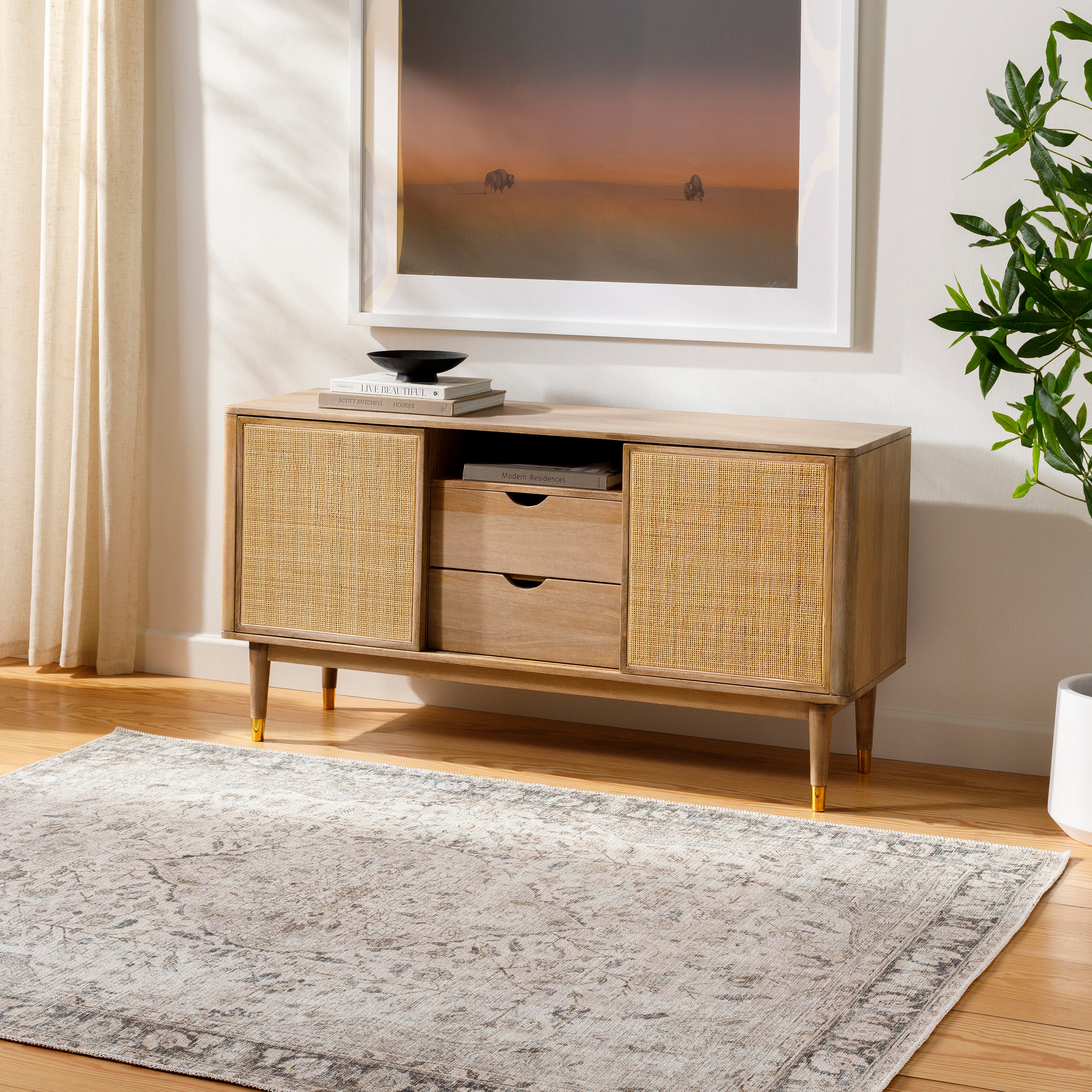 Aria Floral Sage Washable Rug RUGS - synthetic Surya