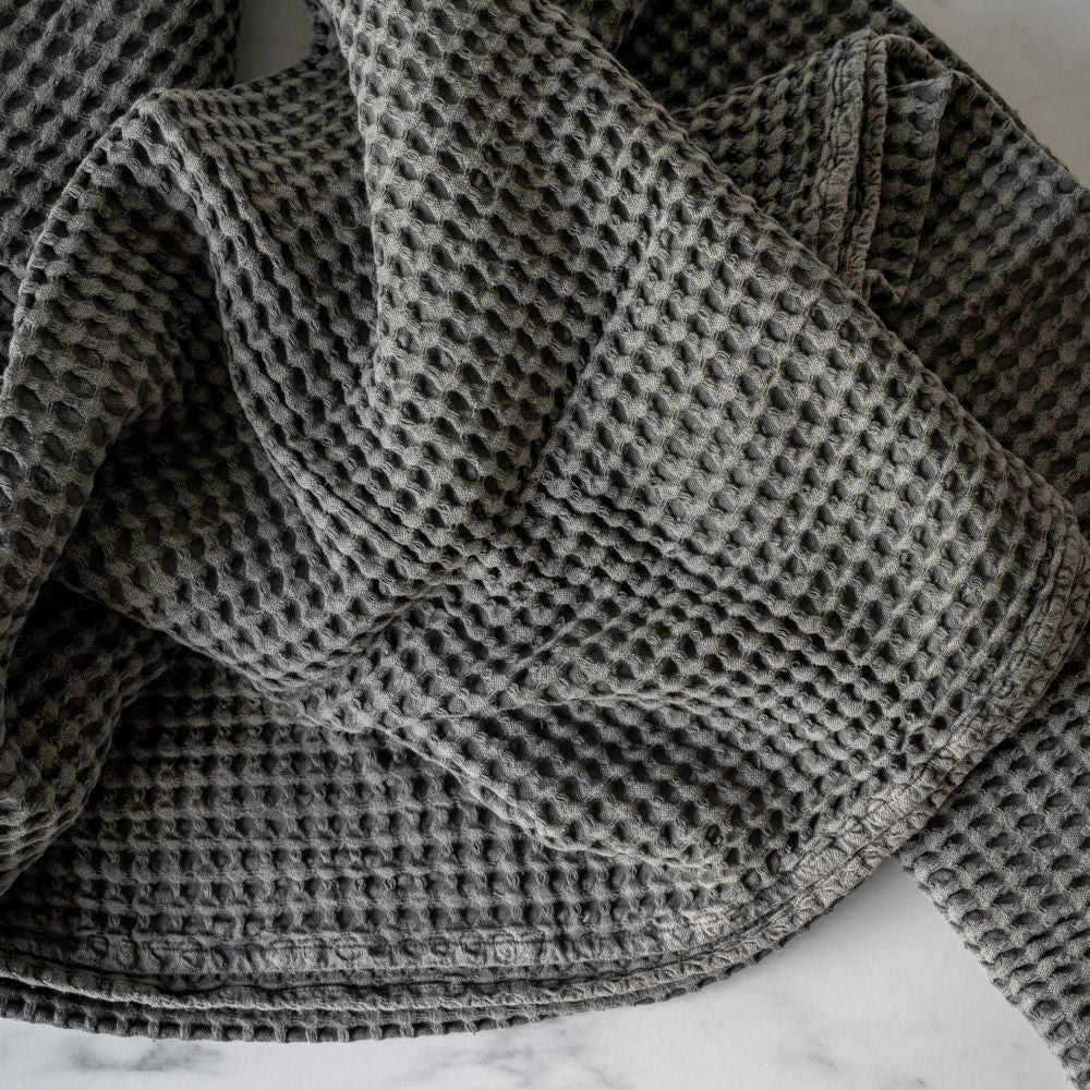 Charcoal Stonewashed Waffle Bed Cover - Rug & Weave