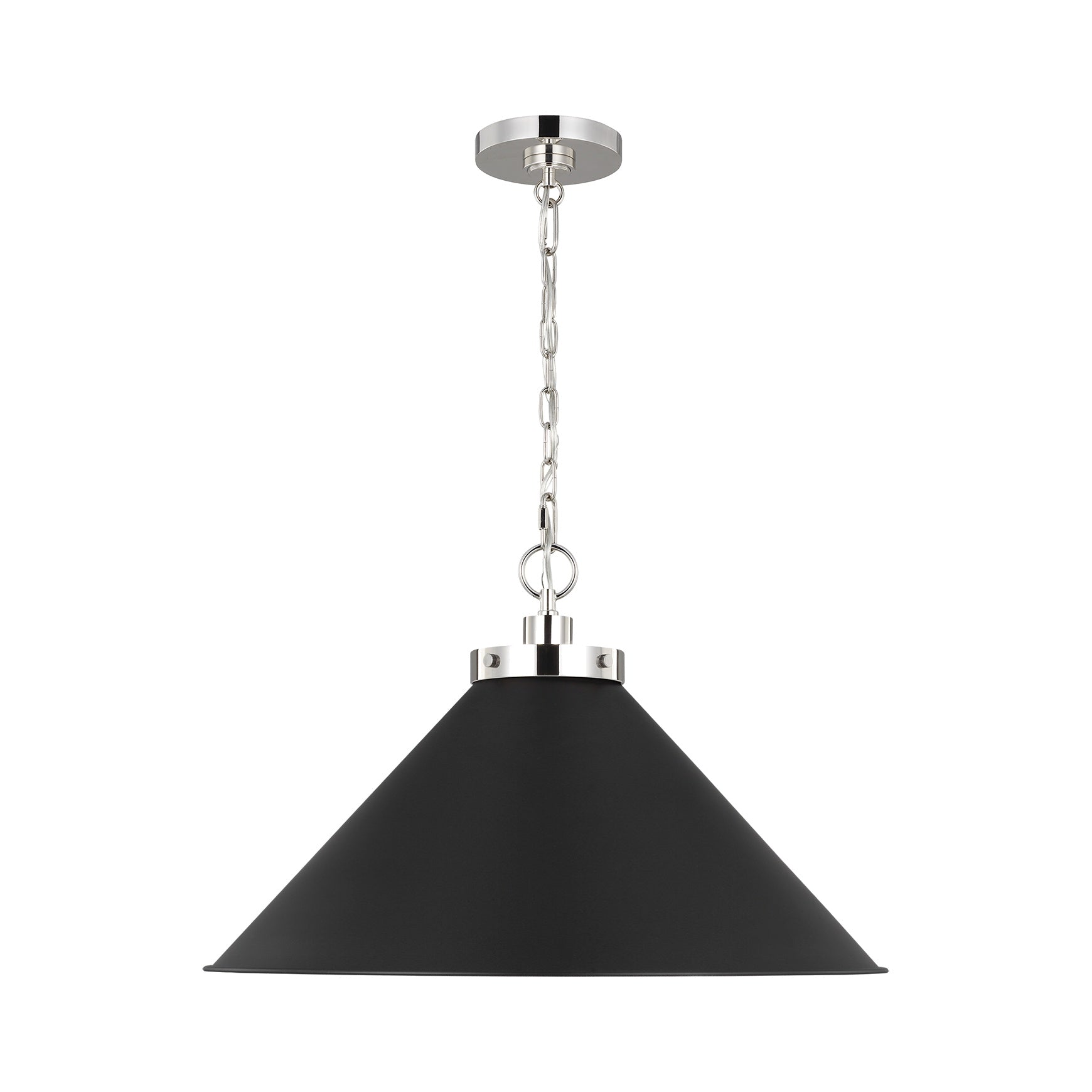 Wellfleet Wide Cone Pendant LIGHTING - pendant Visual Comfort - Studio Midnight Black and Polished Nickel
