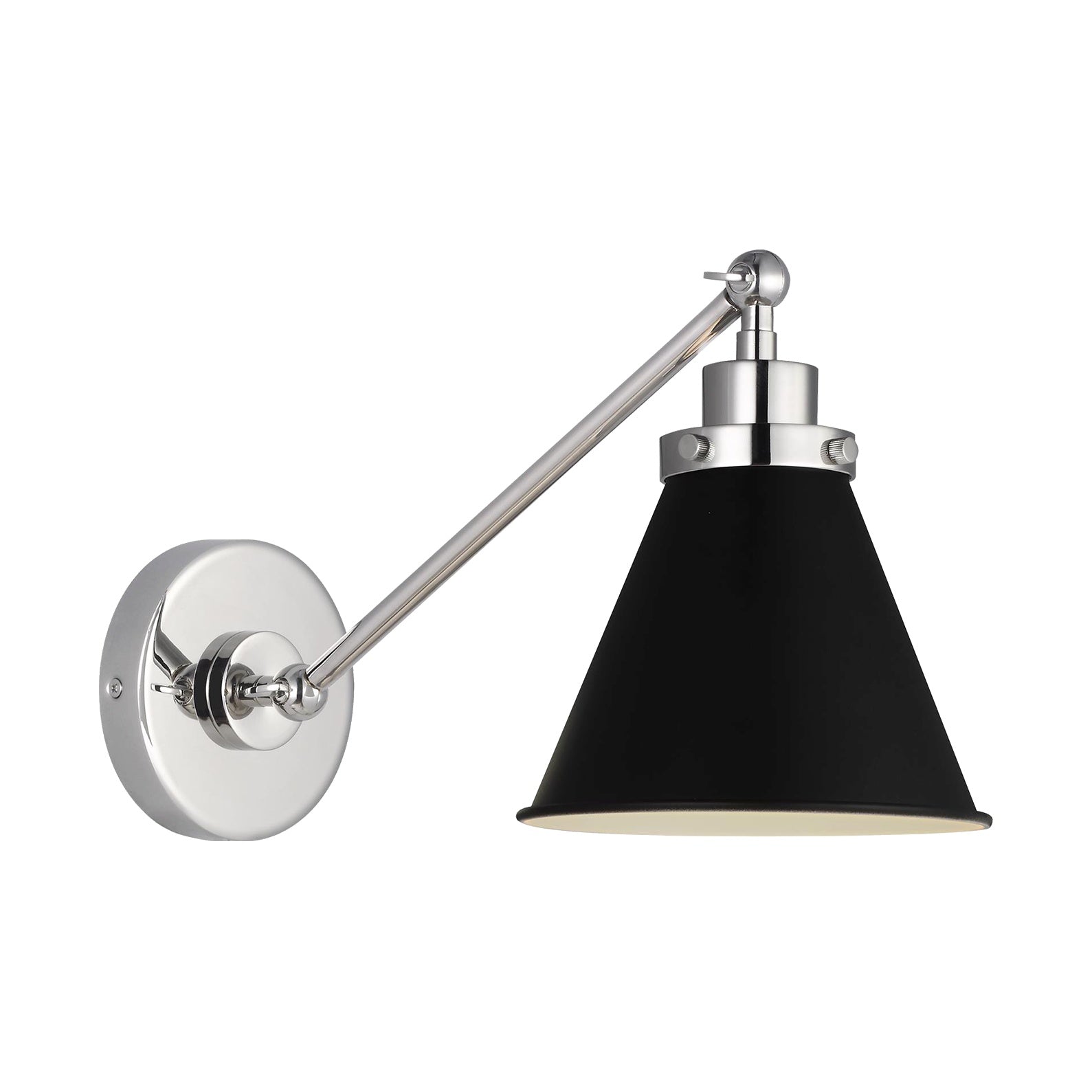 Wellfleet Single Arm Cone Task Sconce LIGHTING - wall bath fixture Visual Comfort - Studio Midnight Black and Polished Nickel