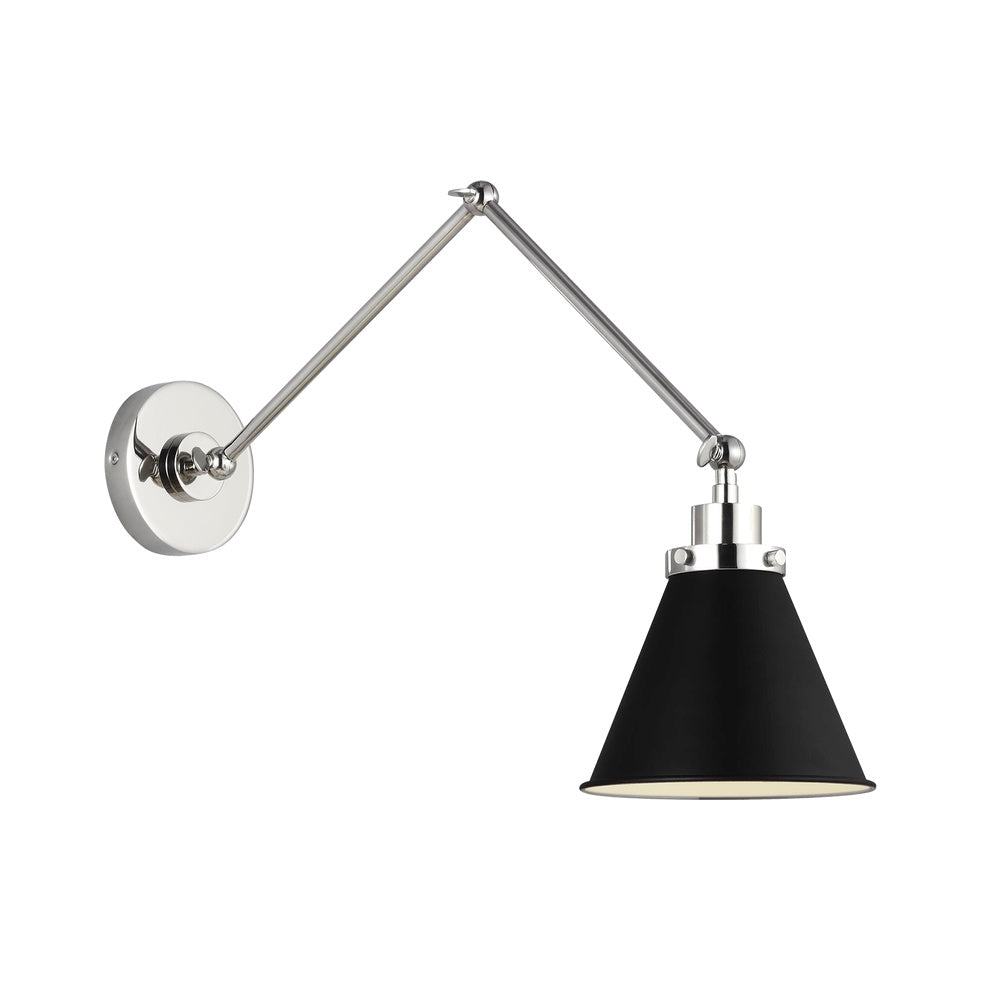 Wellfleet Double Arm Cone Task Sconce LIGHTING - wall bath fixture Visual Comfort - Studio Midnight Black and Polished Nickel