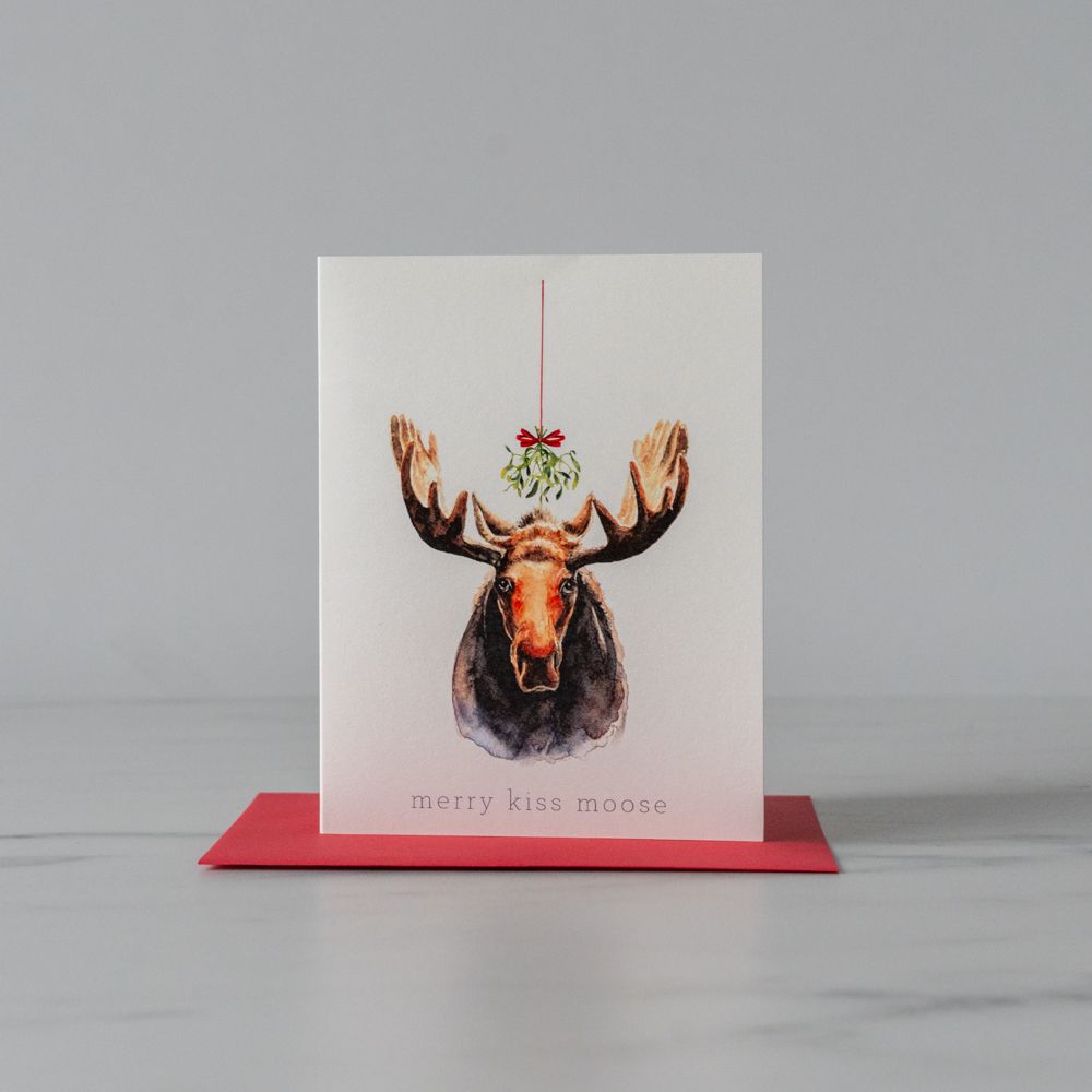 Merry Kiss Moose Holiday Card - Rug & Weave