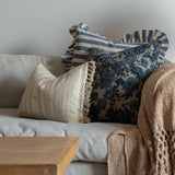 Cream Tussar Fringe Pillow Cover