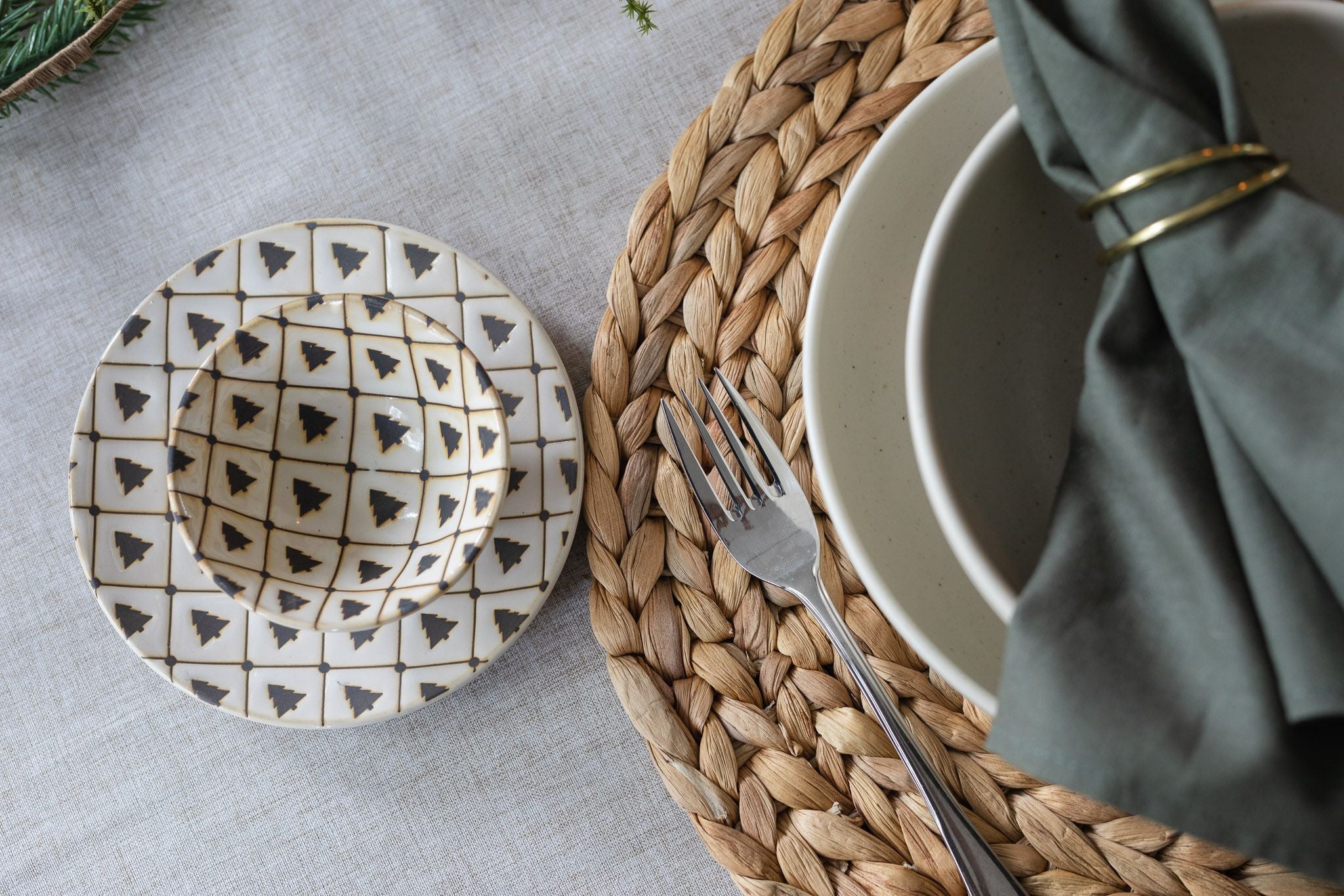 Stoneware Tree Pattern Plate - Rug & Weave