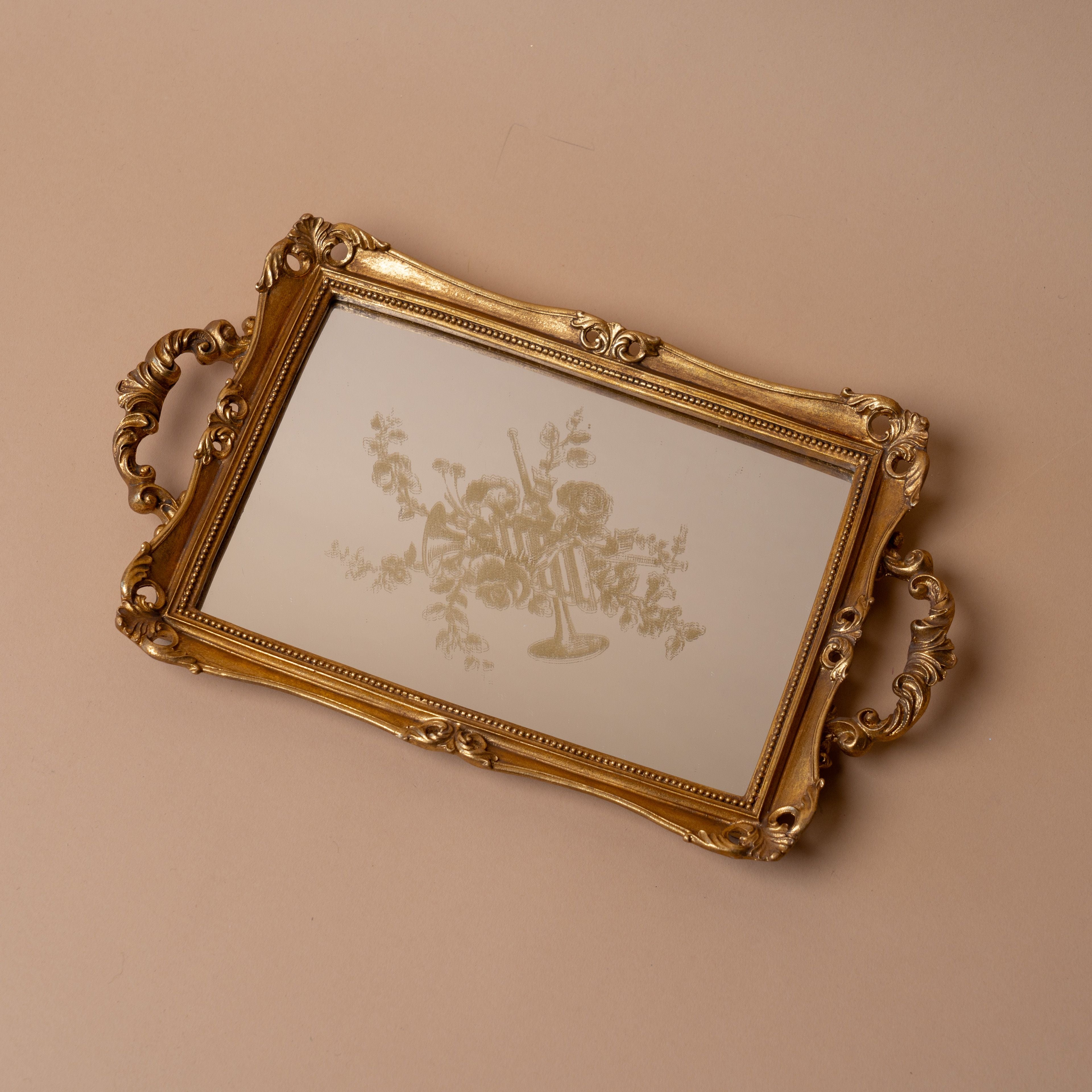 Antiqued Rectangular Floral Tray