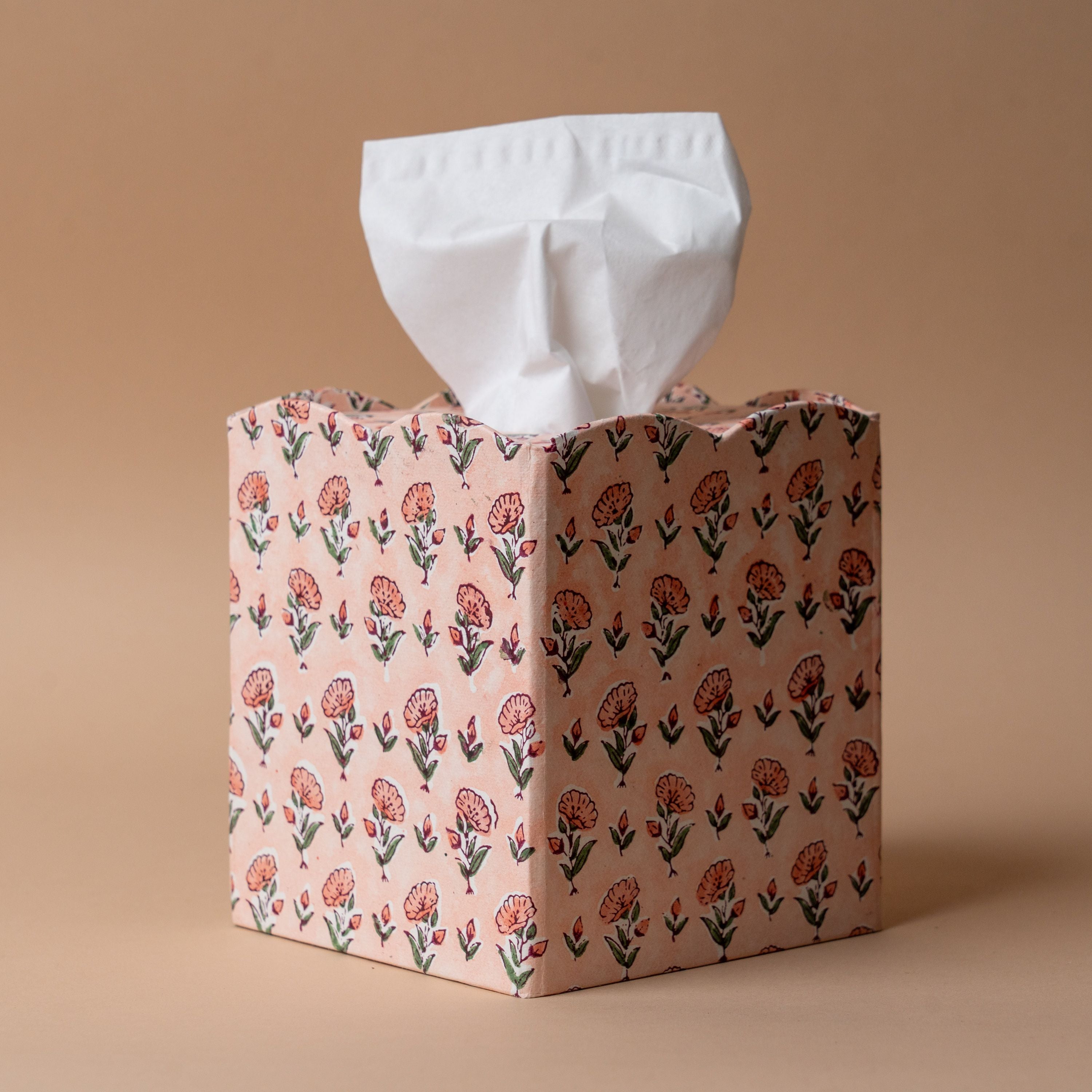Floral Block Print Tissue Box tissue holder Paper Mirchi (Faire) Pink Floral