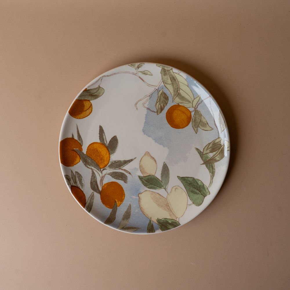 Stoneware Plate with Lemon & Orange Motif plate Creative Co-op (DYA)