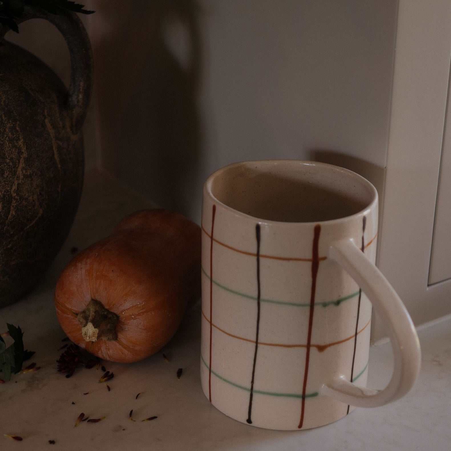 Green & Brown Grid Pattern Pitcher pitcher Creative Co-op (DYA)