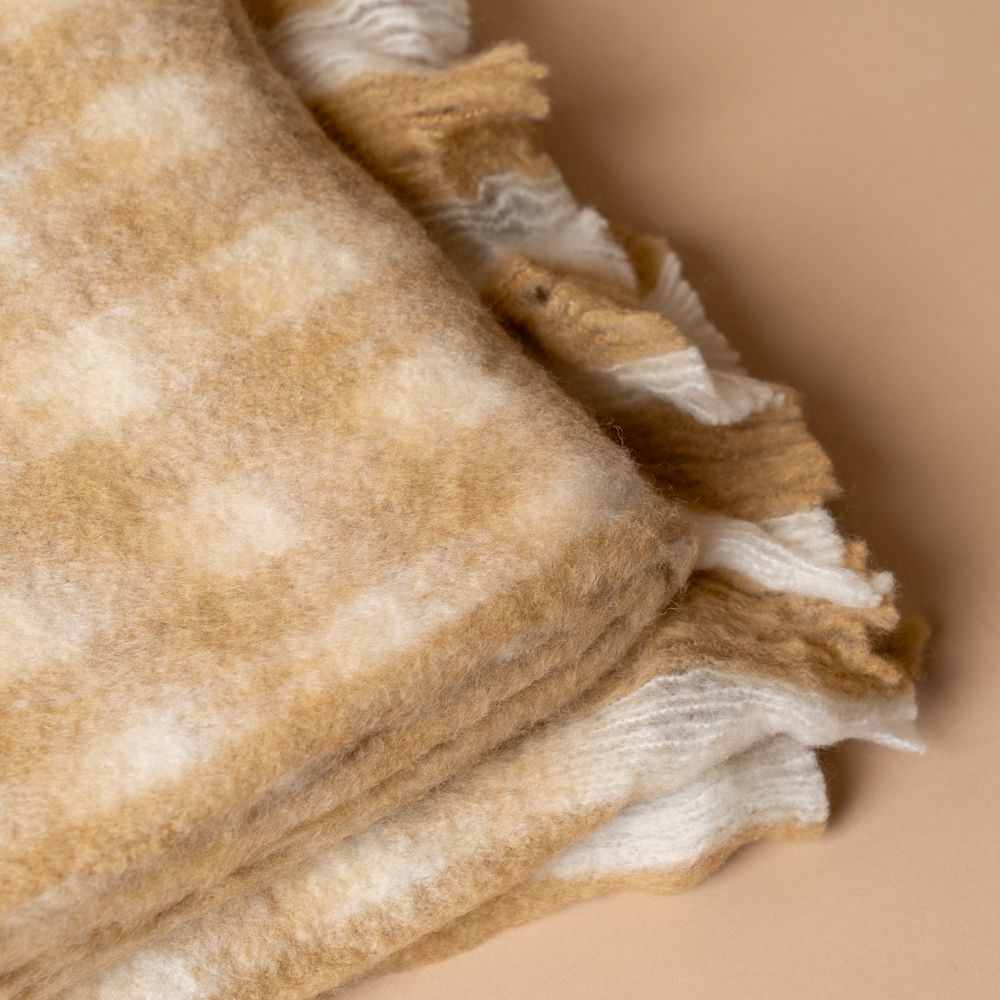 Wool Gingham Throw Blanket - Camel blanket Indaba