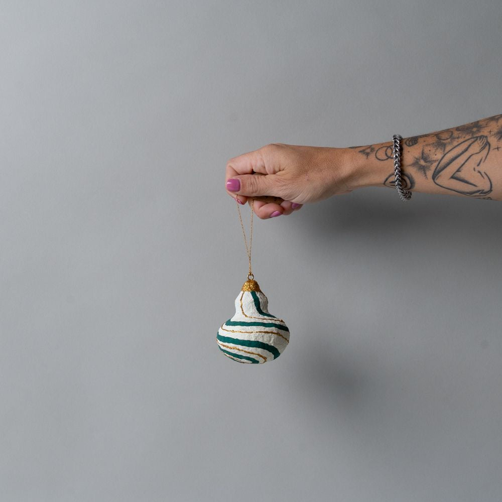Cotton Mache Jewel Ornament CHRISTMAS 2025 DANICA (Faire) Green Stripe