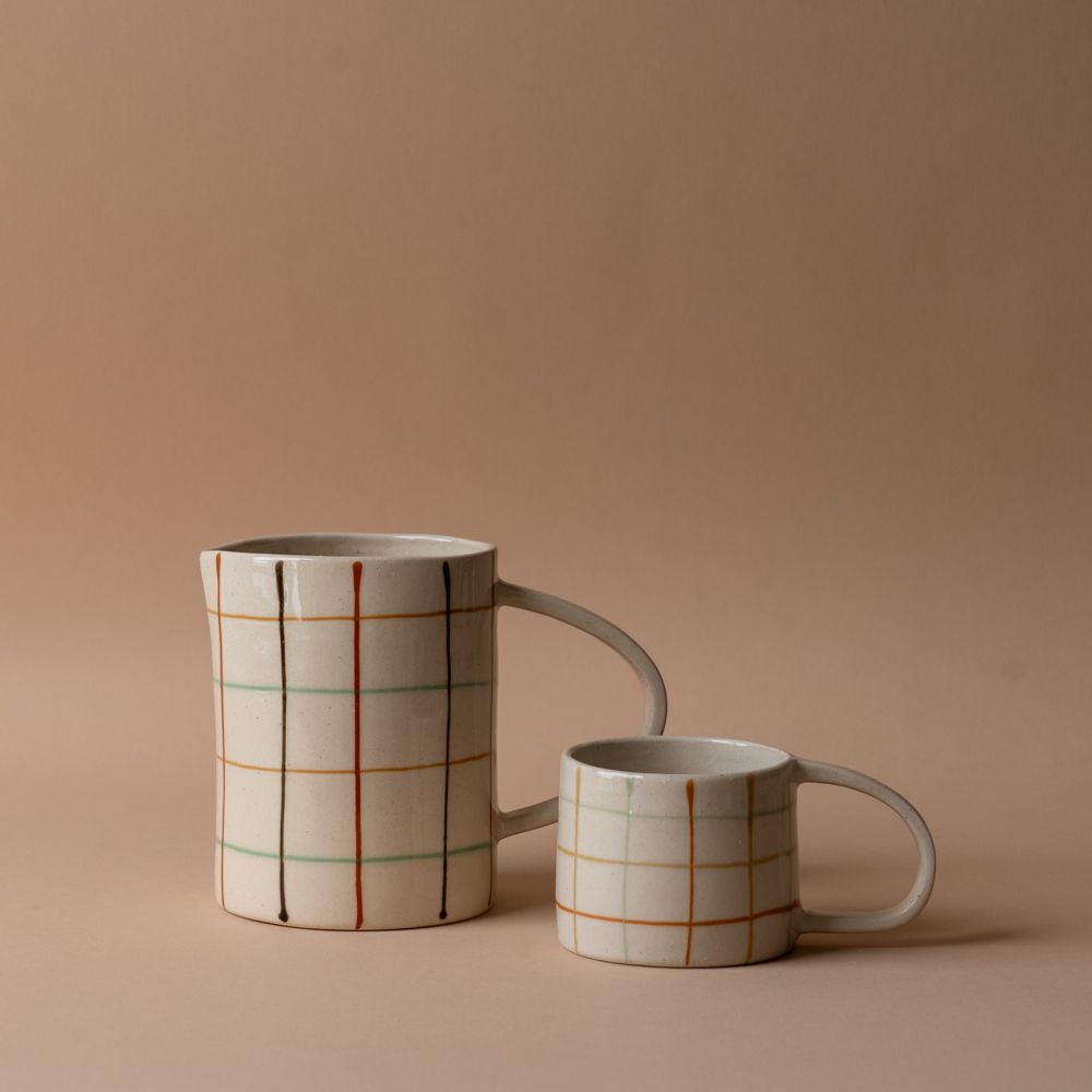Green & Brown Grid Pattern Pitcher pitcher Creative Co-op (DYA)