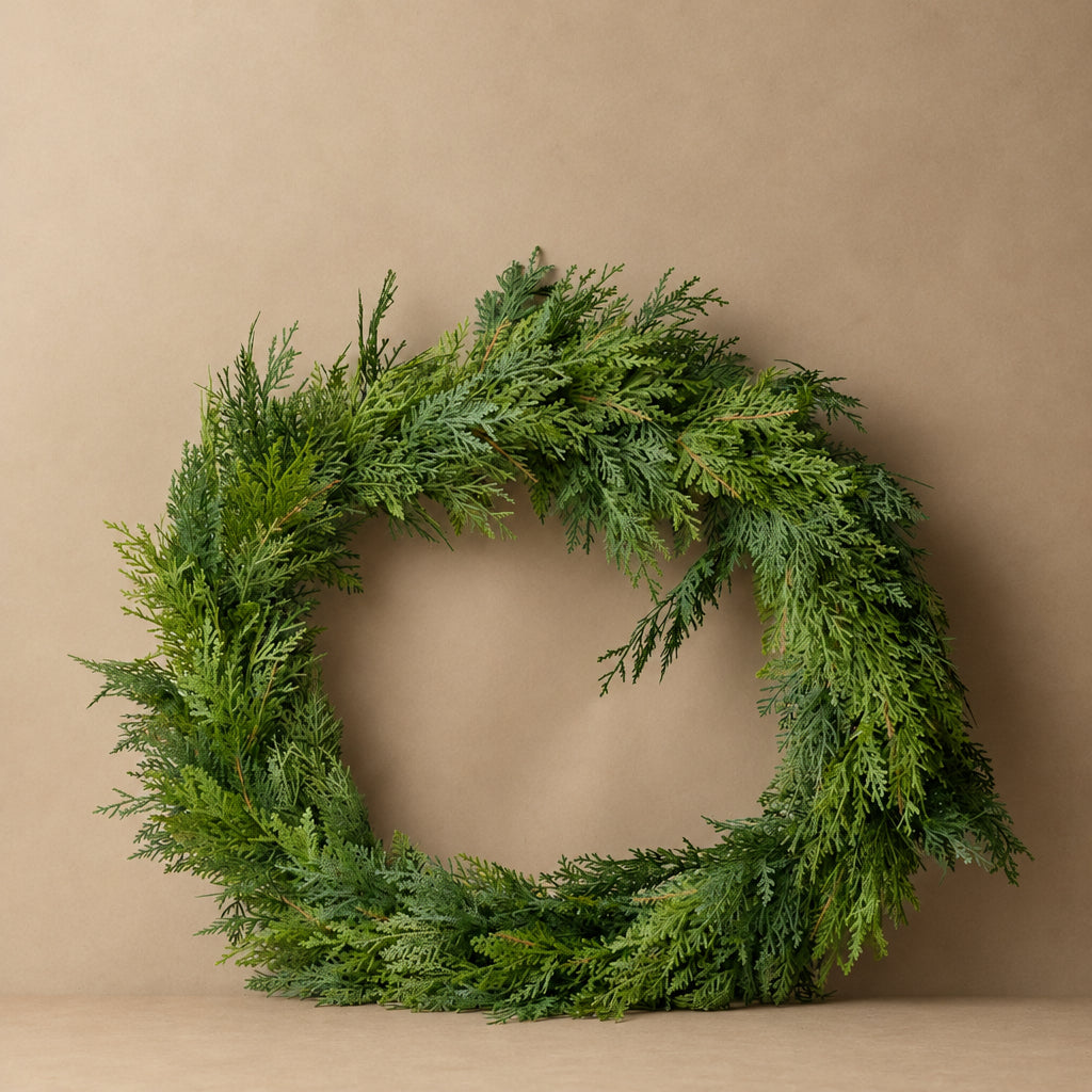 Faux White Cedar Wreath CHRISTMAS 2026 Tri W Imports Large