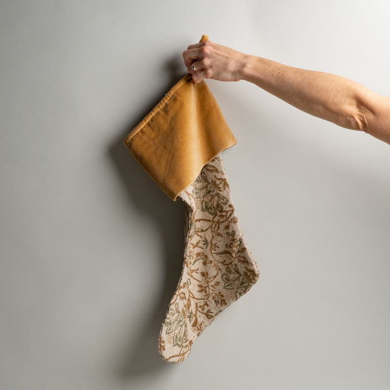 Velvet Block Print Stocking CHRISTMAS 2025 Indaba Gold Print