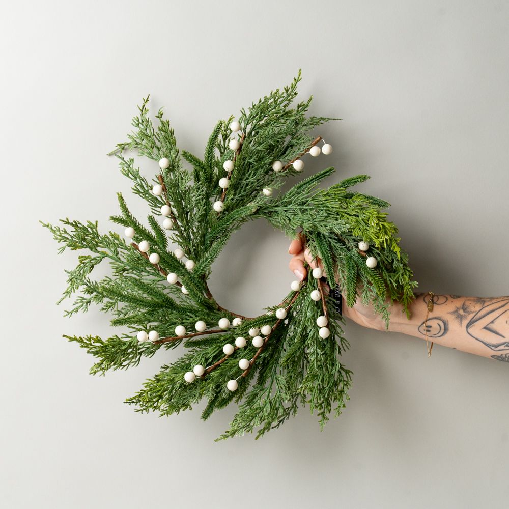 White Plum Berry Cypress Wreath CHRISTMAS 2026 Luxe B Co (Faire) Small