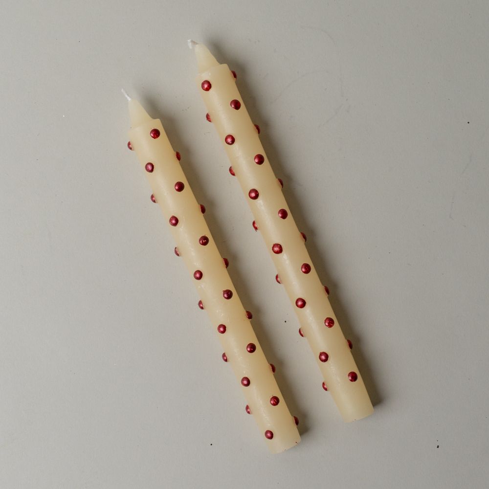 Red Dot Taper Candle Set CHRISTMAS 2026 Creative Co-op (DYA)