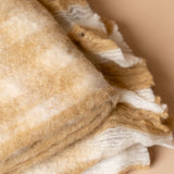 Wool Gingham Throw Blanket - Camel