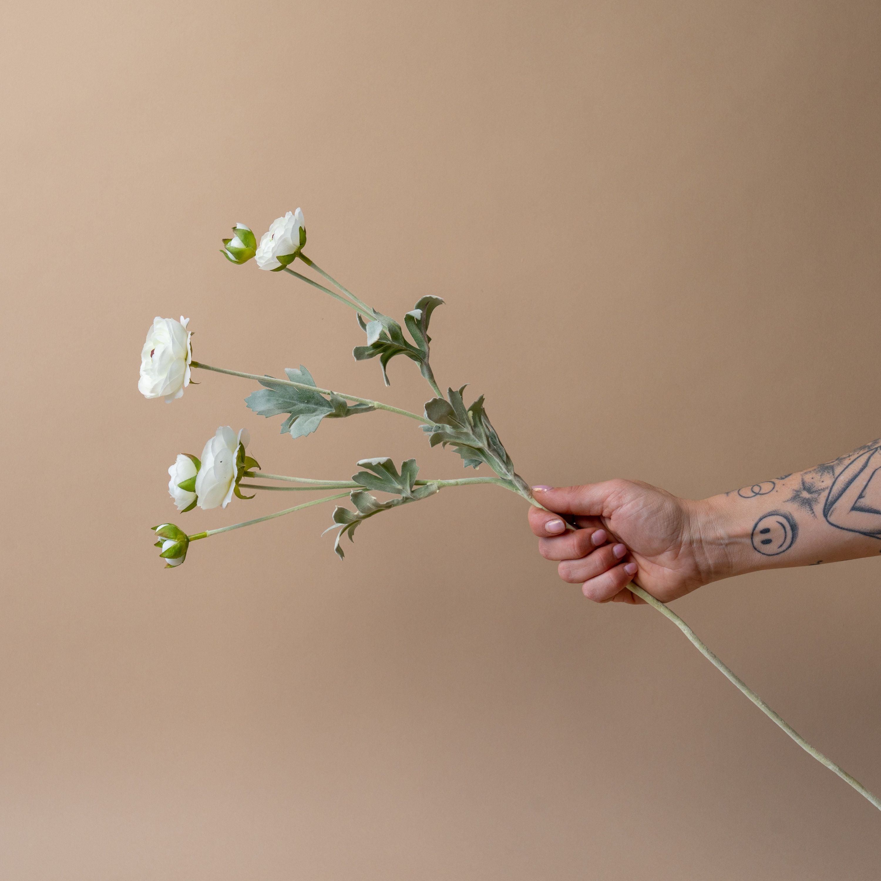 Faux White Ranunculus Spray faux stem Indaba