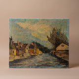 Antique French Oil Landscape Painting VINTAGE - artwork Rug and Weave
