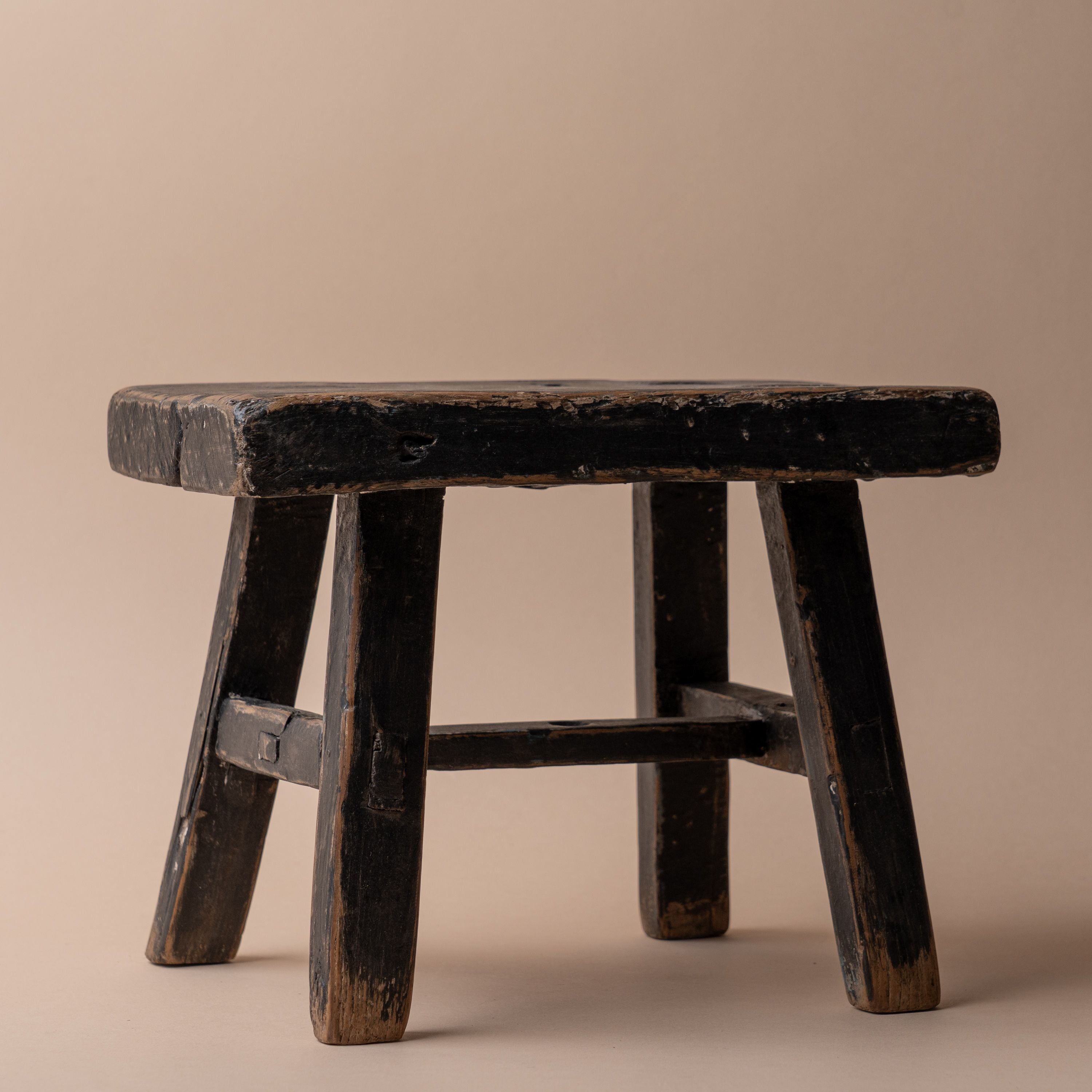 Tiny Elm Wood Stool - Black 1-VINTAGE - stool Hauer Market