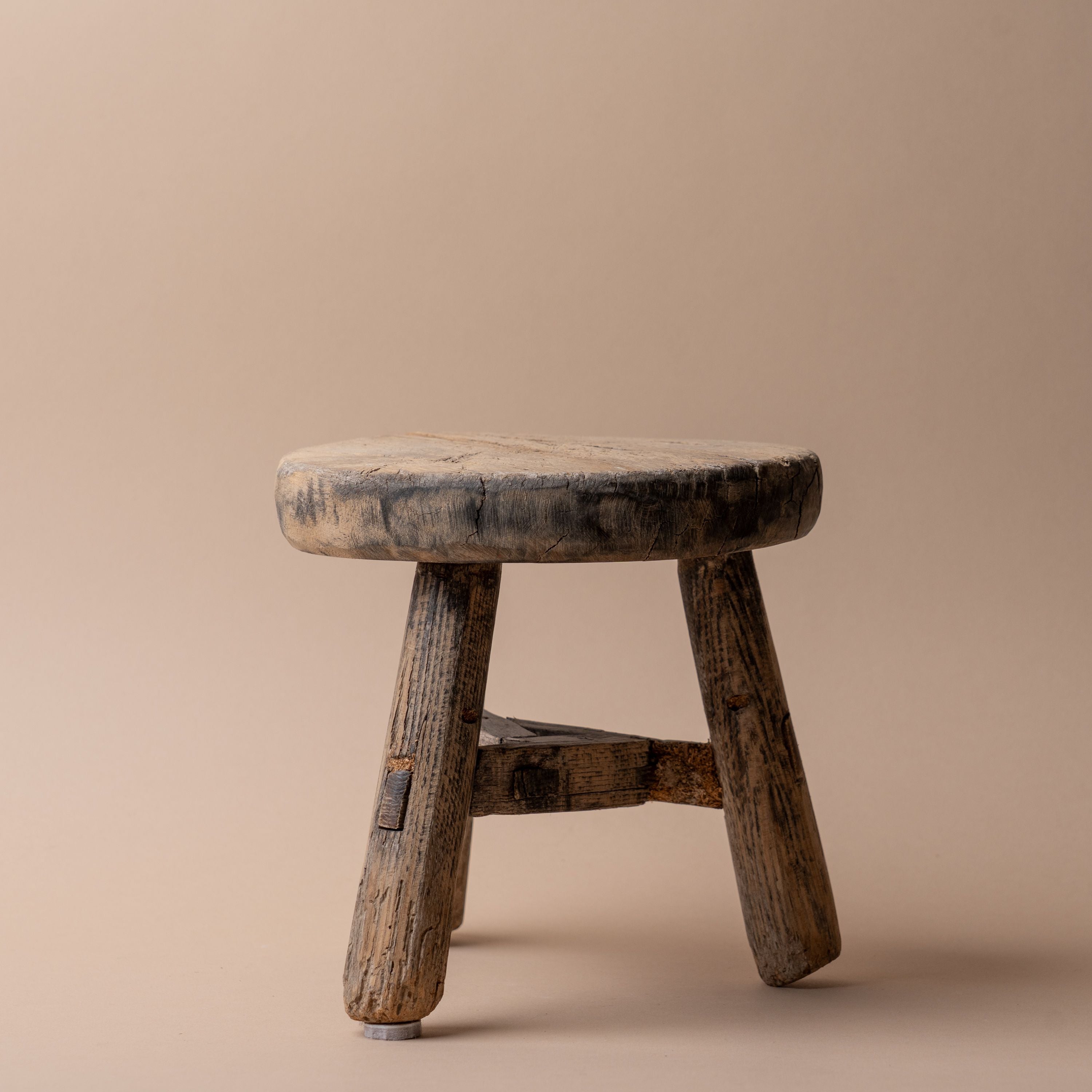 Round Elm Wood Mini Stool 0-VINTAGE -stool Hauer Market