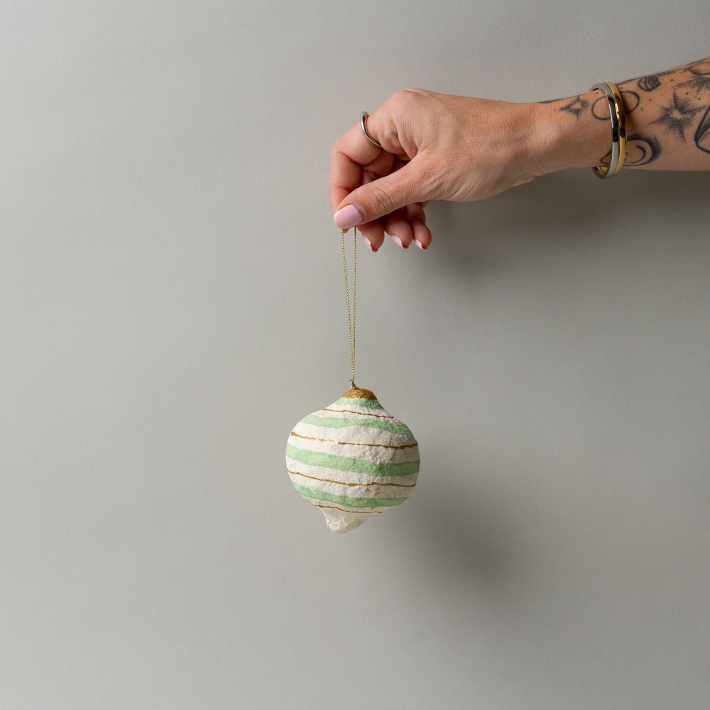 Handmade Paper Mache Ornament - Onion Shape CHRISTMAS 2026 Creative Co-op (DYA) Mint Swirl