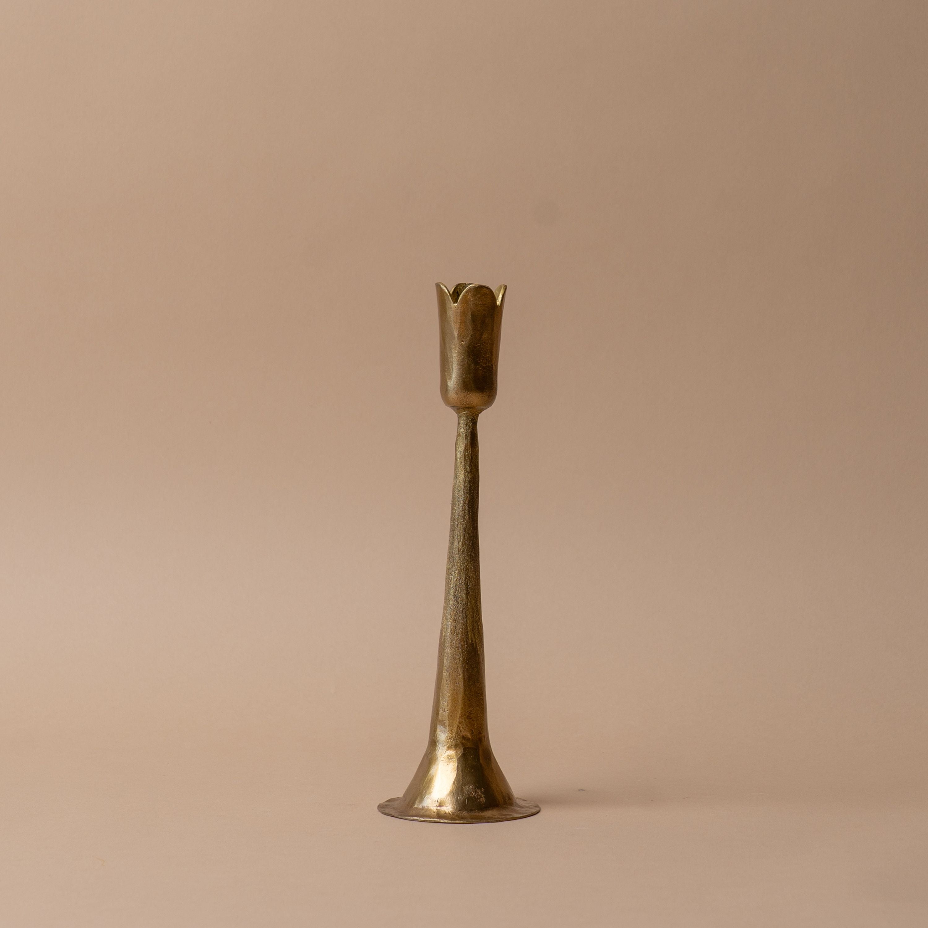 Antiqued Brass Tulip Candle Holder candle holder Accents De Ville (ShopZio) Medium