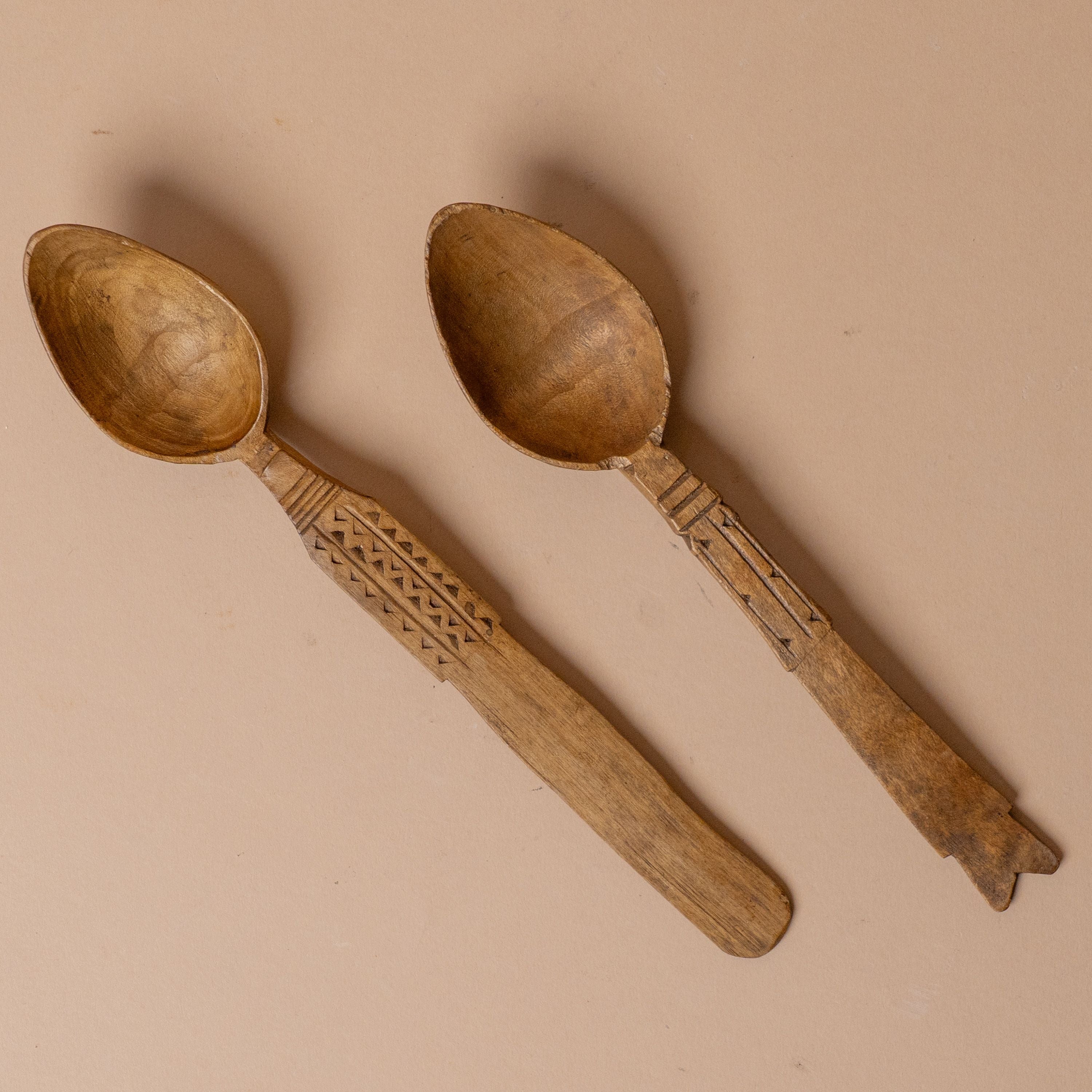 Antique Carve Wood French Spoons 0-VINTAGE - spoon Rug and Weave