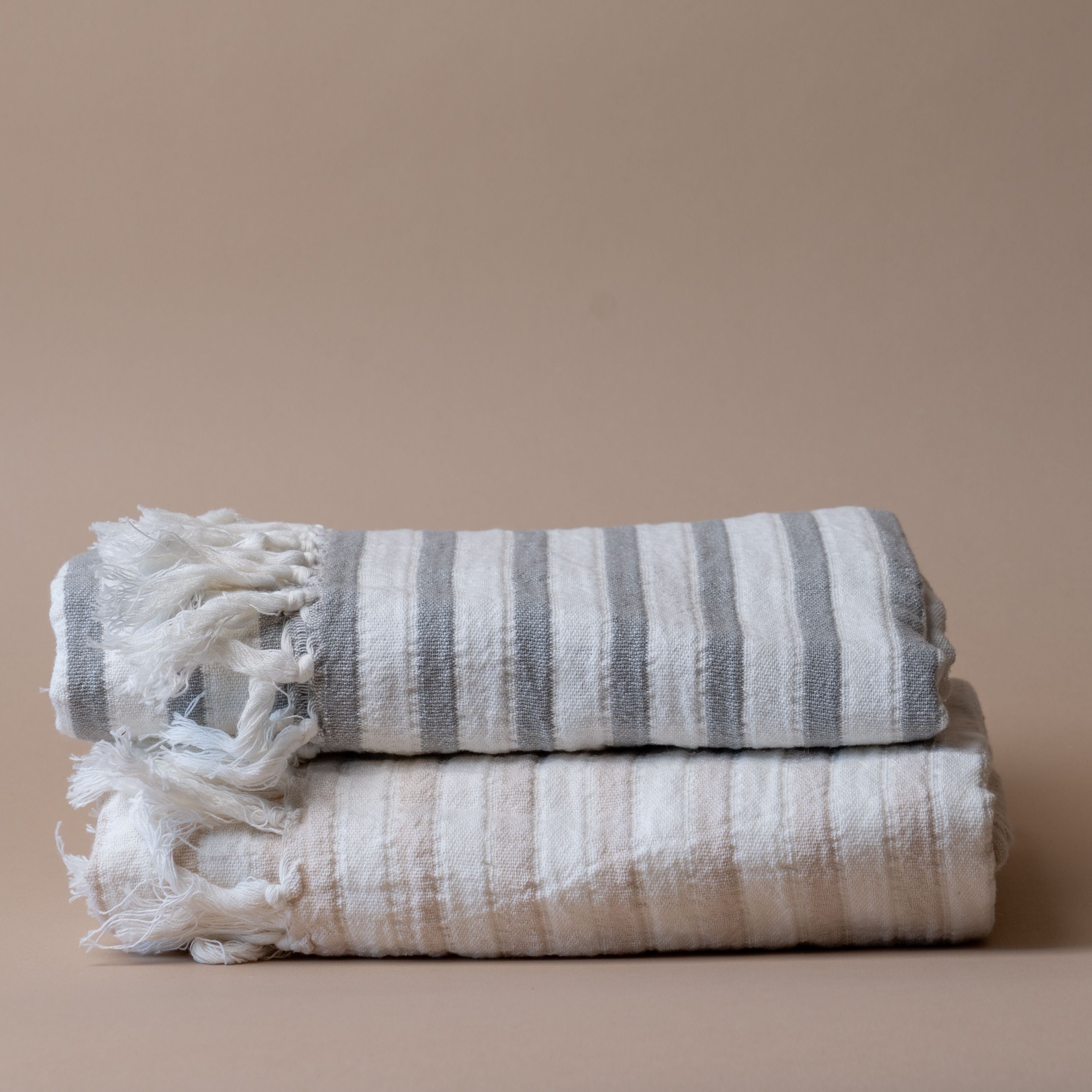 Cotton Stripe Throw Blanket with Fringe blanket Indaba