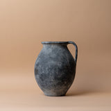 Textured Ceramic Vase with Handle - Grey